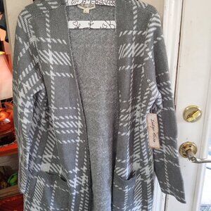 Indigo rose sweater jacket grey plaid style